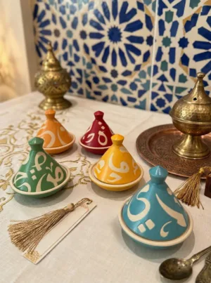 A ceramic bowl with a decorative lid